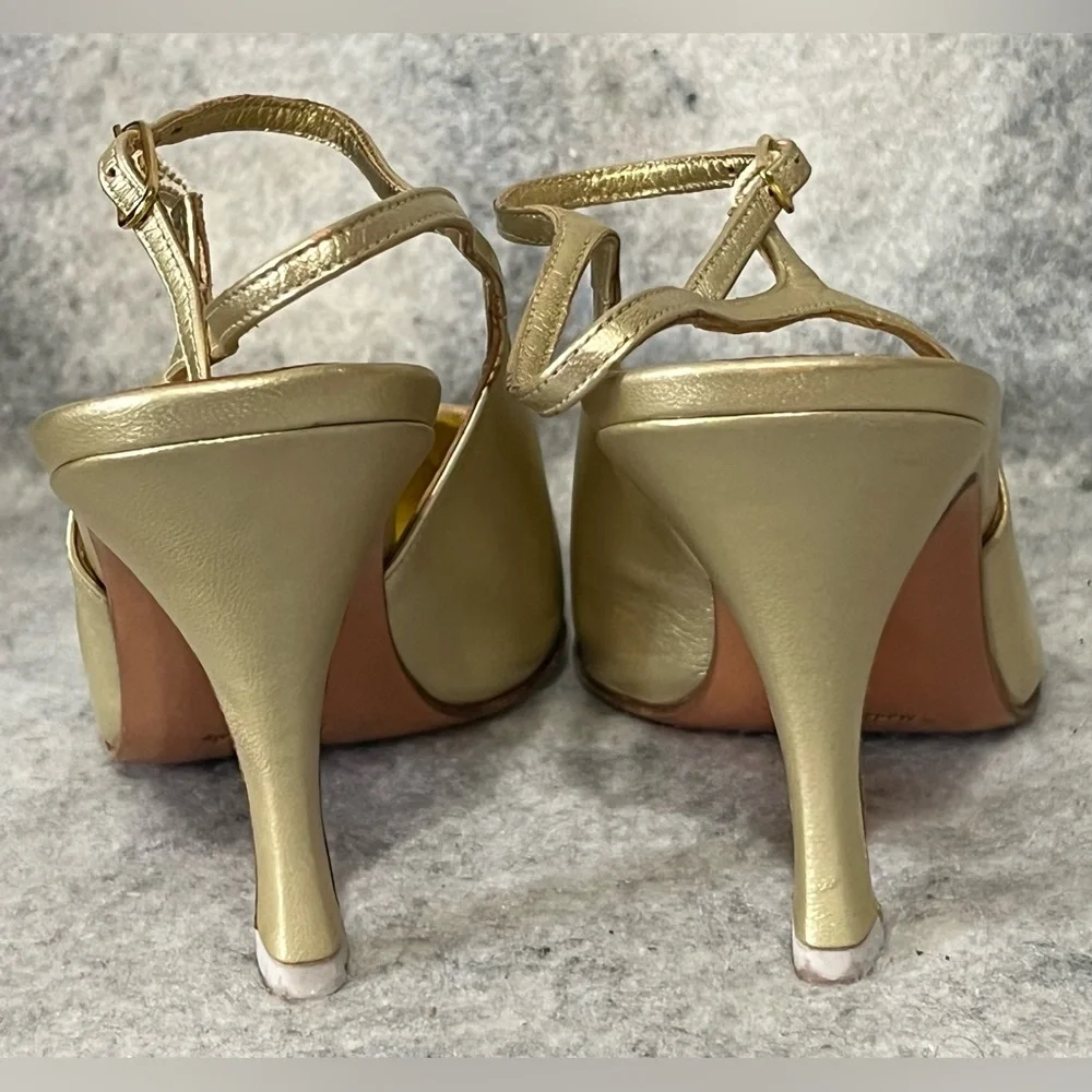 VTG*New-BRUNO MAGLI Almond/pointy  Toes Slingback Pumps~Size:7.5B~gold leather - Picture 5 of 12
